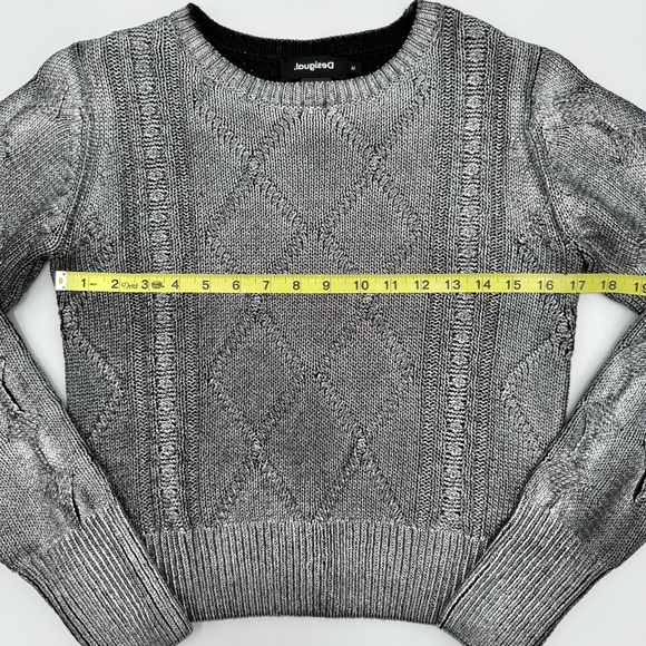 Desigual Women’s Chic Silver Tone Contrast Cable Knit Detail Sweater Medium - Picture 8 of 10